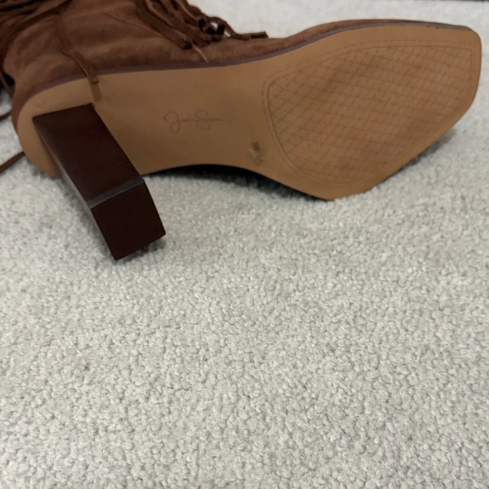 Jessica Simpson Brown Suede Fringe Heeled Boots - Picture 5 of 8